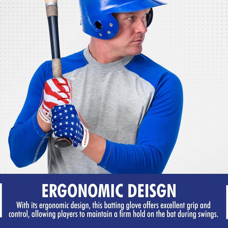 Dot Stitch American Flag Batting Gloves & Softball Gloves USA Flag Baseball Batting Gloves Youth Kids Baseball Batting Glove for Youth Men Adult & Unisex - Image 3